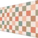 Boho Checkered Desk Mat, Retro Beige Plaid Mouse Pad Xl-31.5x15.7in-Pastel Desk Mousepad-Extended Aesthetic Keyboard Mouse Pad-for Kid Girl with Stitched Edges Non-Slip Office Decor