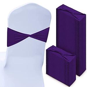 CHENGU Spandex Chair Sashes Plain Bow Wedding Royal Chair Bands Without Buckle Birthday Chair Decorations Elastic Chair Ties Spandex Slider Sashes for Events Party Ceremony (Deep Purple)  