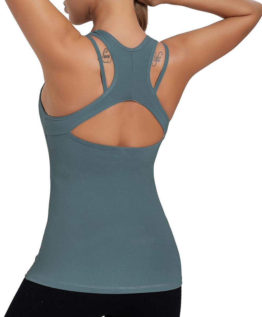 RUNNING GIRL Workout Tank Tops with Built in Bras for Women,Compression Shirt Strappy Back Athletic Yoga Tops M