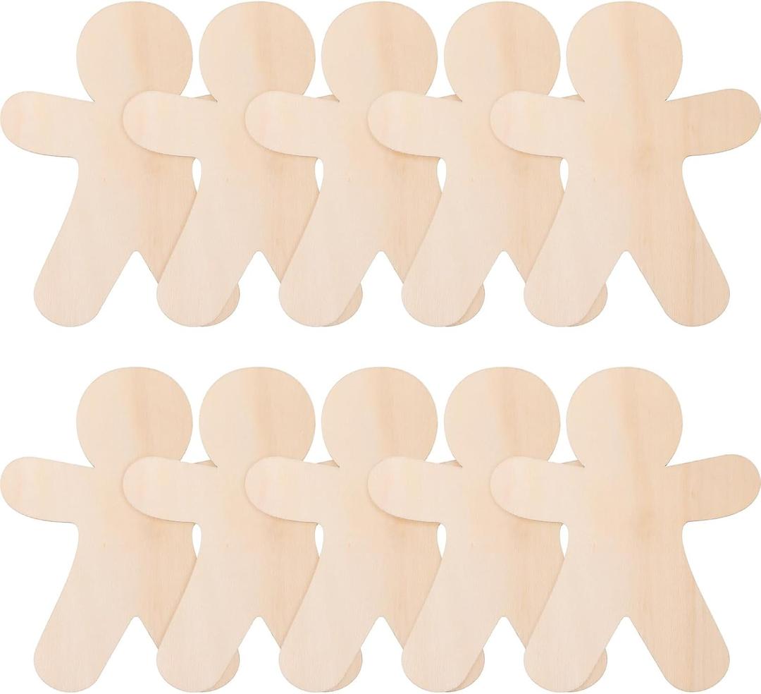 10pcs Unfinished Wooden Gingerbread Man Cutouts Wood Slices Painting Slice Crafts for DIY Crafts Ornaments, 3.94 X 4.72 Inches
