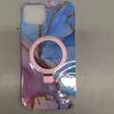 Compatible with iPhone 14 Plus Case Marble Pattern with Magnetic Ring Stand [Compatible with Mag-Safe] TPU Protective Phone Case for iPhone 14 Plus 6.7" for Women, Marble Purple Blue