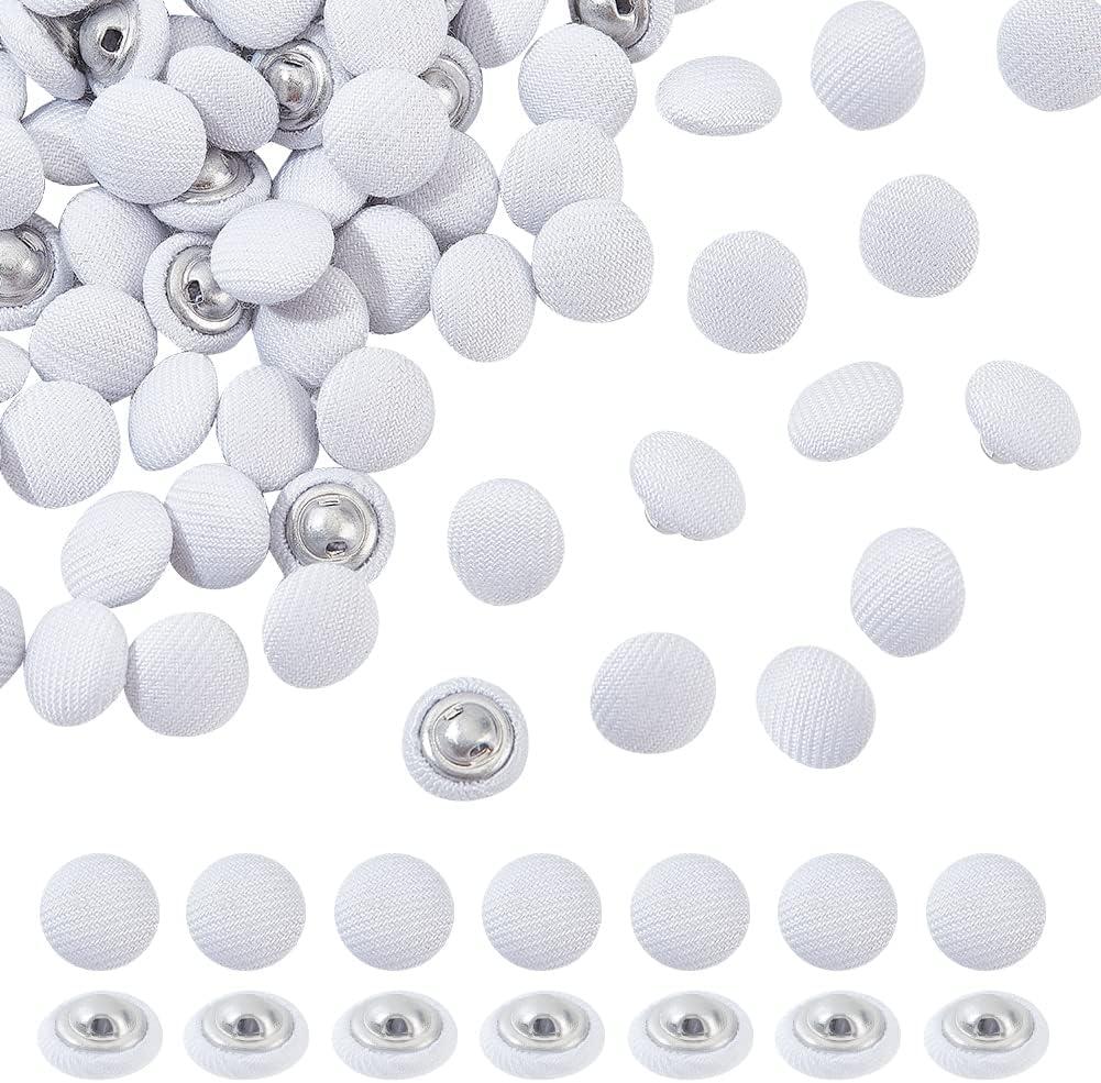 NBEADS 100 Pcs Fabric Covered Button, 10mm White Fabric Metal Shank Buttons 1-Hole Fabric Cloth Covered Round Buttons Crafting Sewing Shank Buttons for Clothes DIY Project Scrapbooking Decorations