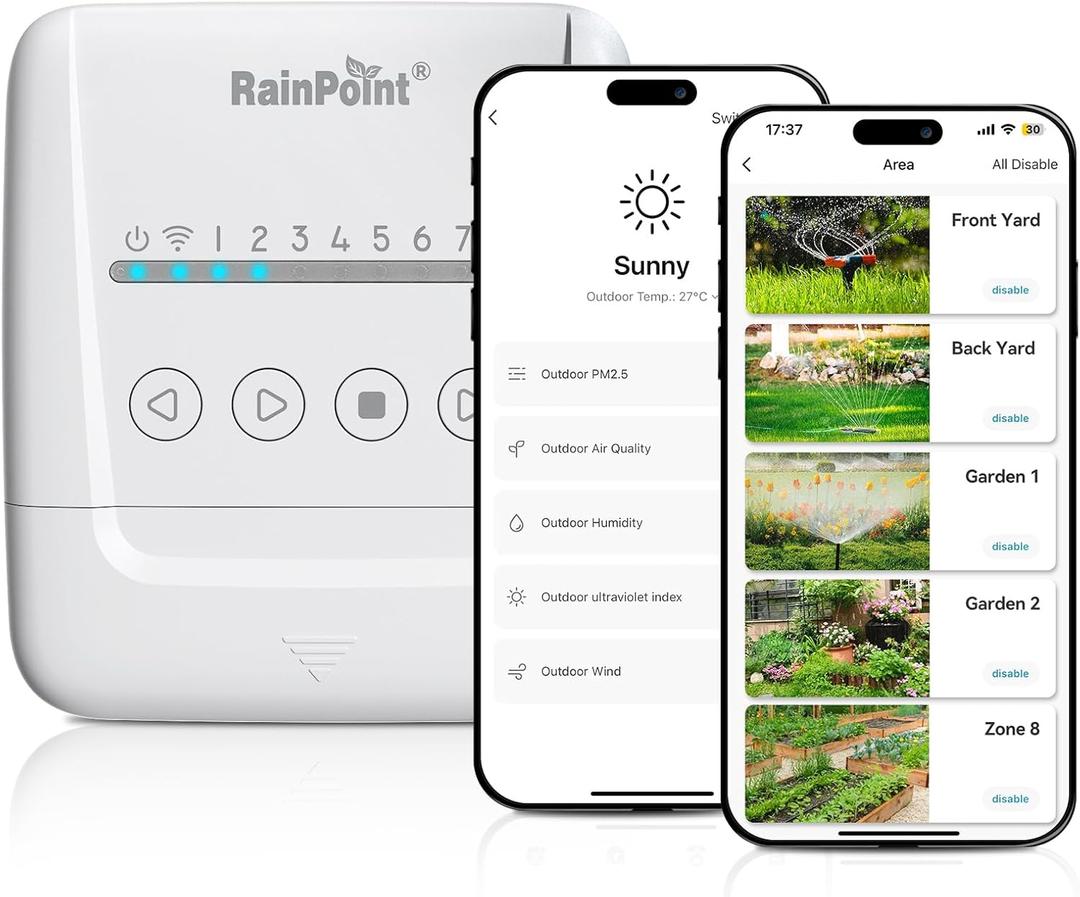 RAINPOINT 8 Zone Smart Sprinkler Controller - Local Weather Intelligence WiFi Sprinkler System Controller, Easy Install APP Control Irrigation System, Sprinkler Timer for Garden Yard