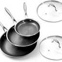 DELUXE Hybrid Ceramic Nonstick 5-Piece Fry Pan Set,8,10,12 Inch Frying Pans with Tempered Glass Lids,Stay-Cool Handles, Dishwasher Safe, Works on All Stovetops (Induction, Gas, Electric)