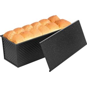 SS&CC Pullman Loaf Pan with Lid 13x4 | 2.2lb Carbon Steel Bread Pan for Homemade Sourdough & Sandwich Bread | Nonstick Bakeware, Heavy Duty & Easy Clean (Black, 2.2 Lb)