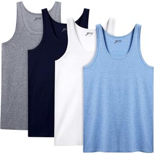 Brix Men's Tank Tops 4 - Pack Cotton Undershirts Soft Breathable Sleeveless Classic Fit (L)