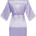 Women's Bride Bridesmaid Robes Short Satin One Size Silver Rhinestones Wedding Party Getting Ready Sleepwear