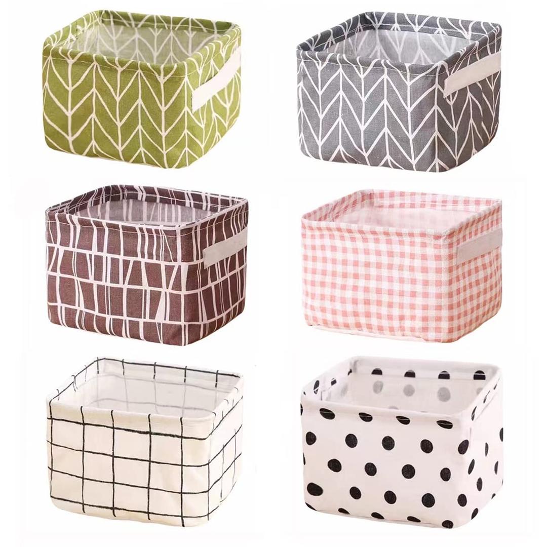 Foldable Storage Basket - Set of 6 Small Collapsible Canvas Containers Organizers with Handle for Home Decor or Storing Toys, Keys, Sundries, Little Crafts. (Style C)