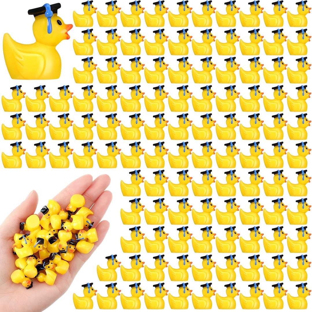 150 Pcs Mini Resin Graduation Ducks with Black Hat 2025 Grad Resin Ducky Favor Graduation Decorations Class of 2025 Miniature Ducks Figurine Grad Party Gifts Favors Art Crafts(Blue)