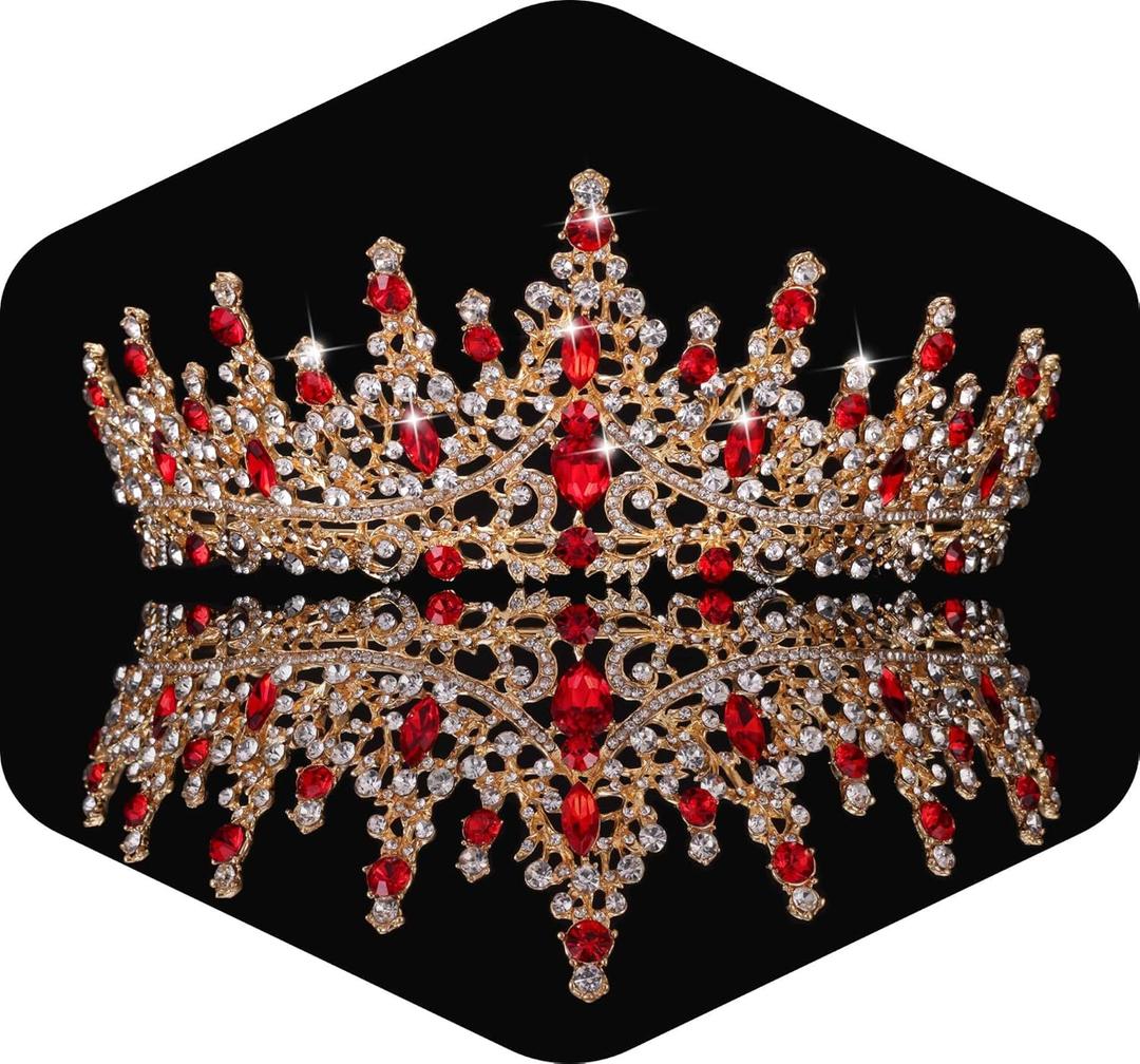 Kamirola Crystal Crowns and Tiaras Headband for Women Birthday Party Wedding Prom Bridal Halloween TR19 (Gold & Red)