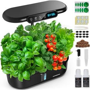 Ahopegarden Hydroponics Growing System kit: 12 Pod Indoor Herb Garden with Smart Environmental DetectionLED Grow LightLCD DisplayHydroponic Planter for VegetablesHerbLettuceHome Gardening (Black)