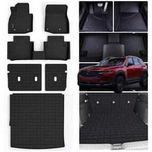 MJBYMAT Floor Mats for 2025 2026 Mazda CX-50 (Only for Hybrid) & Cargo Mat & Backrest Mat,TPE All Weather Protection for CX50 Car Full Set Liner Covering The Backrest Accessories
