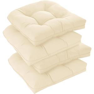 downluxe Outdoor Chair Cushions Set of 4 for Patio Furniture, Waterproof Tufted Overstuffed Patio Furniture Cushions, Memory Foam Outdoor Seat Cushion, 19" X 19" X 5", Beige
