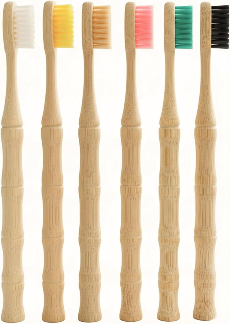 VIREO Bamboo Toothbrushes Medium Bristles 6-Pack - BPA-Free Eco-Friendly Toothbrushes for Adults - Biodegradable, Natural Wooden Toothbrush