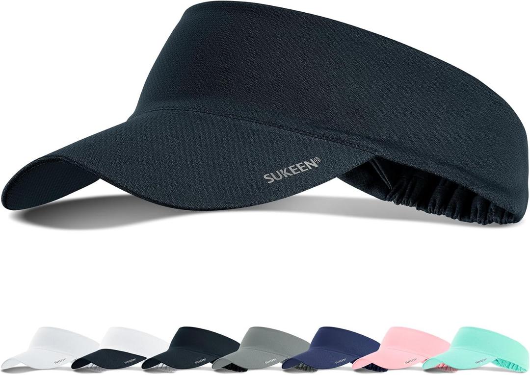 Sukeen Cooling Stretchy Visor Free Size Cool Hat with UV Protection Brim Peak Vizor for Golf,Tennis,Cycling,Running (Medium-Large, Black)