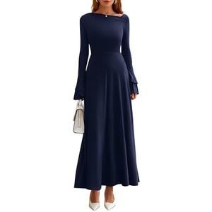 PRETTYGARDEN Womens Dresses Formal Off The Shoulder Long Sleeve Ruched Knit A-Line Maxi Wedding Guest Dress Fall Clothes Small