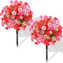 Waipfaru 2 Pack Artificial Flowers Topiary Ball Trees for Outdoors, 24" Fake Bushes Plants, UV Resistant Faux Shrubs with Ground Spike for Front Porch Planters Patio Garden Yard Decor(Red)