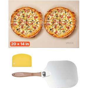 VEVOR Pizza Stone, 20 x 14 x 0.6 in Rectangular Cordierite Pizza Stone, 1450 Heat-Resistant Cook Stone, Extra Large Baking-Stone with Metal Peel, Scraper, for Kitchen Bake Oven, BBQ Grill