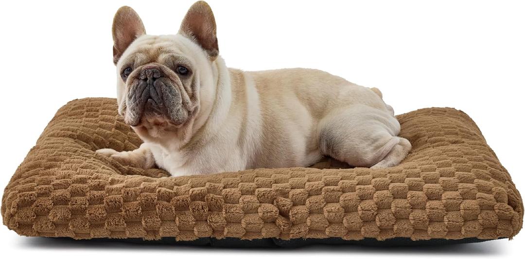 Bedsure Washable Dog Bed Medium Size Dog, Soft Fluffy Bubble Fleece Pet Bed Mat, Non-Slip and Machine Washable Kennel Sleeping Pad for Medium Dogs/Puppy, for Crate/Floor/Car, 29"x21"x3", Camel Brown