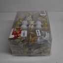 Alupssuc 128pcs Christmas Balls Ornaments Set, Shatterproof Plastic Baubles Christmas Flowers, Ribbon, Tree Topper for Xmas Tree Holiday Wedding Party Decorations with Hanging Strings, Gold and White