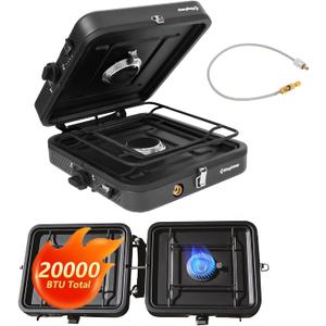 KingCamp 2 Burner Camping StovePortable Folding Stove with 20000 BTUBackpacking Camp Stove for Outdoor Cooking2 Adjustable Burners & Piezo Ignition for BBQ Hiking Backpacking Camping