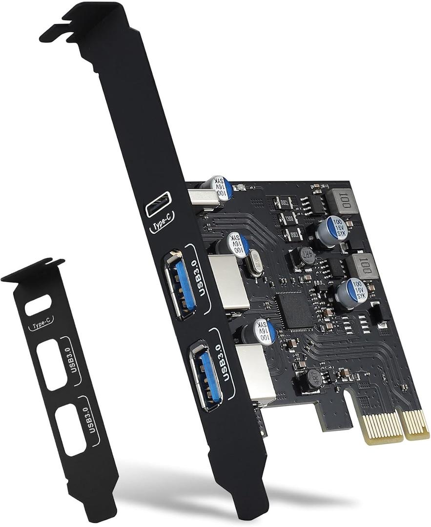 USB PCIE Card 18W Power Delivery, PCI Express 3 Port (Type C, 2 x Type A) PCIe USB 3.0 Fast Charging Card Expansion Card with Low Profile Bracket for Desktop PC Windows XP/7/8/10 and Mac OS