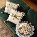 Design Square Vintage Cottage Throw Pillow Covers 18"x18" Set of 2, Green Velvet Cushion Cover with Dragonfly Flowers Border Pattern Decor Pillowcases for Bed, Living  Room, Outdoor, Car