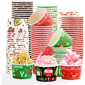 120 Pcs Ugly Sweater Ice Cream Cups 12 oz Disposable Ugly Sweater Paper Dessert Snack Bowls Tacky Sweaters Food Yogurt Cup for Hot Cold Food Soup Candies New Year Winter Holiday Party Supplies