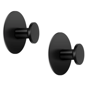 Modern Round Hook Matte Black Self Adhesive Wall Hook 2 Pack Stainless Steel Coat Hooks Towel Hanger for Kitchen Bathroom