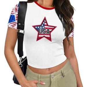 America Shirt for Women American Flag Tee Shirts Short Sleeve 4th of July Patriotic Shirts Tops (Large, Grey)
