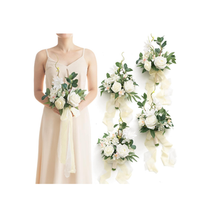 Artificial Flowers White Bridesmaid Bouquet Set of 6 , White & Sage Wedding Flowers Bouquets for Bridesmaids, 7 Inch Bridal Bouquets for Bridesmaids, Wedding, Ceremony, Anniversary, etc. 