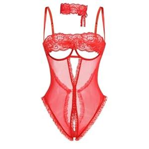 Avidlove Lingerie for Women Lace V Neck Teddy Lingerie One Piece Mini Bodysuit Exotic BabyDoll Size Large 