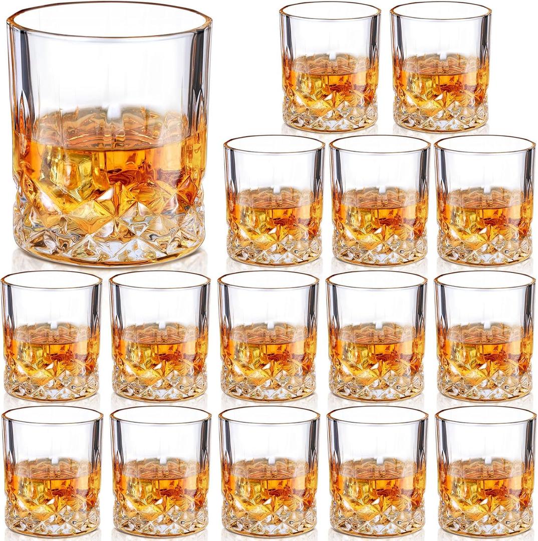 Yaomiao 16 pack Old Fashioned Whiskey Glasses Bulk 10 oz Bourbon Cocktail Rocks Glasses for Whiskey Bourbon Liquor and Cocktail Drinks Gift