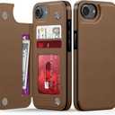 LETO for iPhone 16e Wallet Case, Flip Folio Leather Kickstand Brown | Card Slots Holder - Fashionable Flower Designs - Shockproof Protective Phone Cover for Women and Girls
