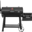 Char-Griller Grand Champ Charcoal Offset Grill and Smoker, Premium Heavy Duty Steel, Folding Front Shelf, Barrel Grill with Side Firebox, Black, Model 8250