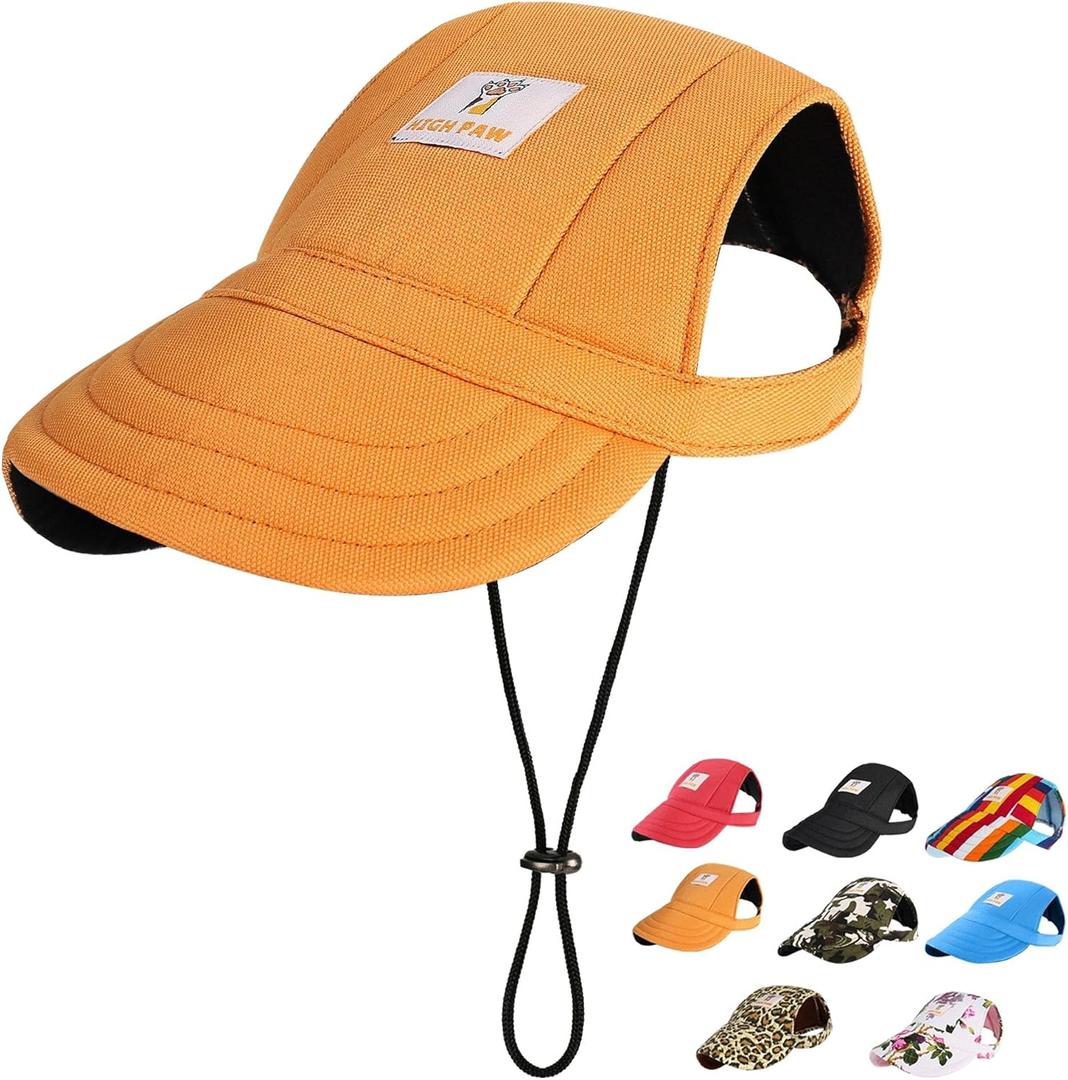HIGH PAW Dog Sun Hat with Ear Holes - Adjustable Drawstring, Breathable Waterproof Design, UV Protection for Small, Medium & Large Dogs, Orange