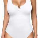 Popilush Bodysuits for Women Tummy Control Henley Going Out Shirts Button Down Body Suit Thong Tank Tops (XS-S (0-4), White) 