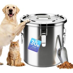 30 lb Stainless Steel Dog Food Storage Container, Airtight Metal Pet Food Storage Bin with Lid and Scoop, Large Dog Food Container for Dry Food, Keep Fresh, Easy to Clean
