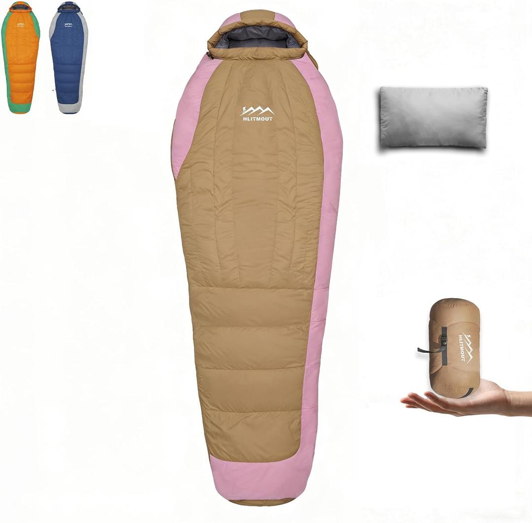 Ultralight Down Sleeping Bag for Adults with Pillow,15F 32F 45F Ultra Compact Mummy Sleeping Bag with 680FP Duck Down for Women,Kids,Teens Backpacking,Camping and Hiking Outdoor