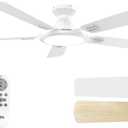TCL Ceiling Fans with Lights, 52 Inch Low Profile Ceiling Fan with Light and Remote Control, Flush Mount, DC Reversible Motor, Noiseless, 6 Speeds Ceiling Fan for Bedroom (White)