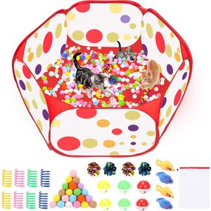 Cat Ball Pit for Cats, Include 226 Pcs Interactive Cat Toy for Indoor Kittens, Cat Enrichment Toys for Bored Indoor Cats Self Play Kitty Toys Bundle Pack Entertainment