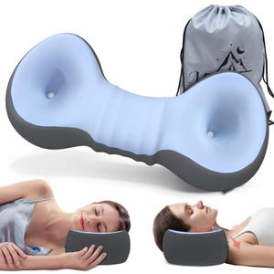 Cervical Neck Roll Pillow, Say Goodbye to Neck Pain, Travel Neck Support Pillow for Side Sleepers, Ergonomic Memory Foam Camping Pillow, Cervical Traction Device with Storage Bag
