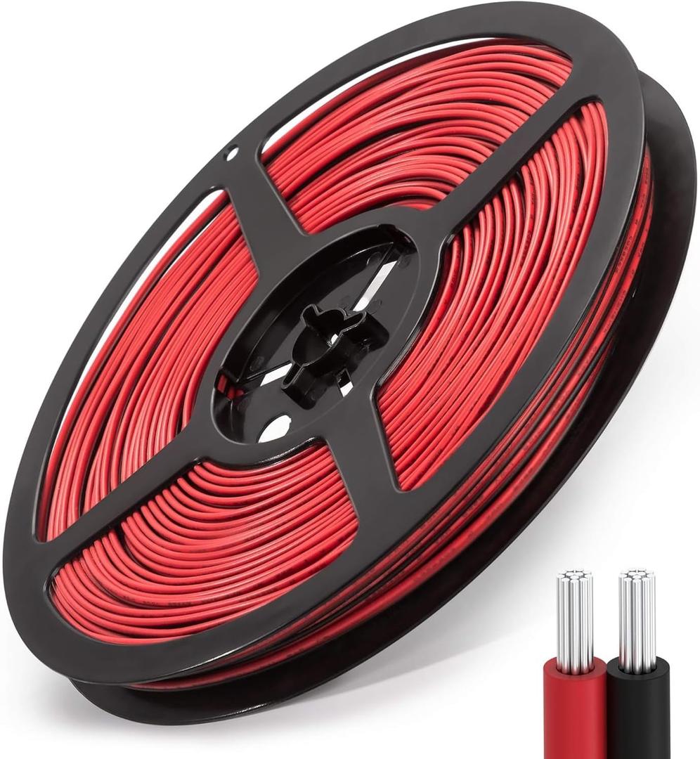65.6ft Extension Cable Wire Cord JACKYLED 20M 22AWG Led Wire Cord for Single Color LED Strips 22/2 Low Voltage Extension, Black and Red, Led Light, Speaker, Doorbell, Electrical System Connection