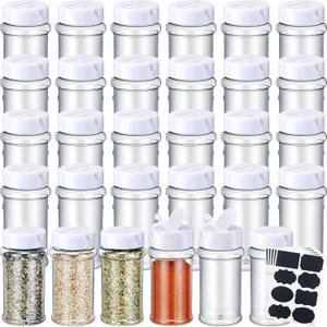 Eccliy 36 Pack 3 oz Clear Plastic Spice Jars with Label and Shaker Lids Empty Spice Bottles Seasoning Containers Seasoning Jars Shaker Condiment Pots for Pepper Herbs Powders (White)