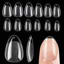 5 x Short Almond Nail Tips, 504Pcs Soft Gel Acrylic Nails, Half Matte Full Cover Clear Press on Short Almond for Nail Extension, Manicure, Home DIY, Salon, 12 Sizes, Pre-Etched Gel Fake Nails