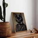 Framed Black Cat Canvas Wall Art, Gothic & Dark Academia Home Decor, Cat Lover Poster for Bathroom, Bedroom, and Apartment ​​Perfect Gift for Halloween & Cat Enthusiasts Wooden 16x12 Inch