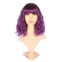 VCKOVCKO Ombre Color Natural Wavy Bob Wig With Air Bangs Short Bob Wigs Women's Shoulder Length Black to Purple Curly Wavy Synthetic Cosplay for Girl (12", Black to Purple)