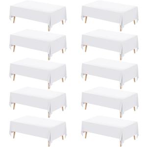 Fixwal 10 Pack White Rectangular Tablecloths, 70 x 120 Inch Polyester Fabric, Table Covers for Party, Banquet, Dining, Wedding, Graduation Fixwal 10 Pack White Rectangular Tablecloths, 70 x 120 Inch Polyester Fabric, Table Covers for Party, Banquet, Dining, Wedding, Graduation