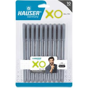 Hauser XO Ball Pen Blister Pack | Tip Size 0.7 Mm | Sleek Body & Minimalistic Design | Matt Finish | Solid Body Type | Low Viscosity Ink | Ultra Durable Tip | Black Ink, Set Of 10 Pens