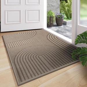 Front Door Mat 24''x35'', Absorbent Dirt Resist Washable Non Slip Low-Profile Indoor Doormat, Easy Clean Welcome Entryway Door Mats, Brown